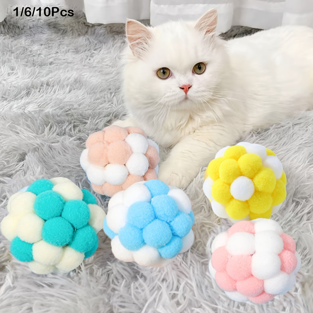 EURO VIBE Cat Pom Pom Ball Toys – Soft Interactive Play Balls UK