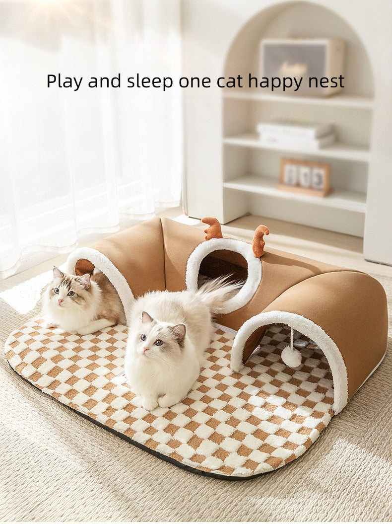 EURO VIBE Cat Play & Sleep Tunnel Bed | Cozy Indoor Cat Nest