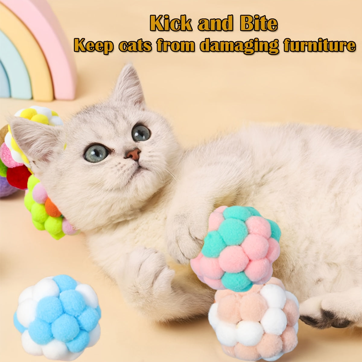 EURO VIBE Cat Pom Pom Ball Toys – Soft Interactive Play Balls UK