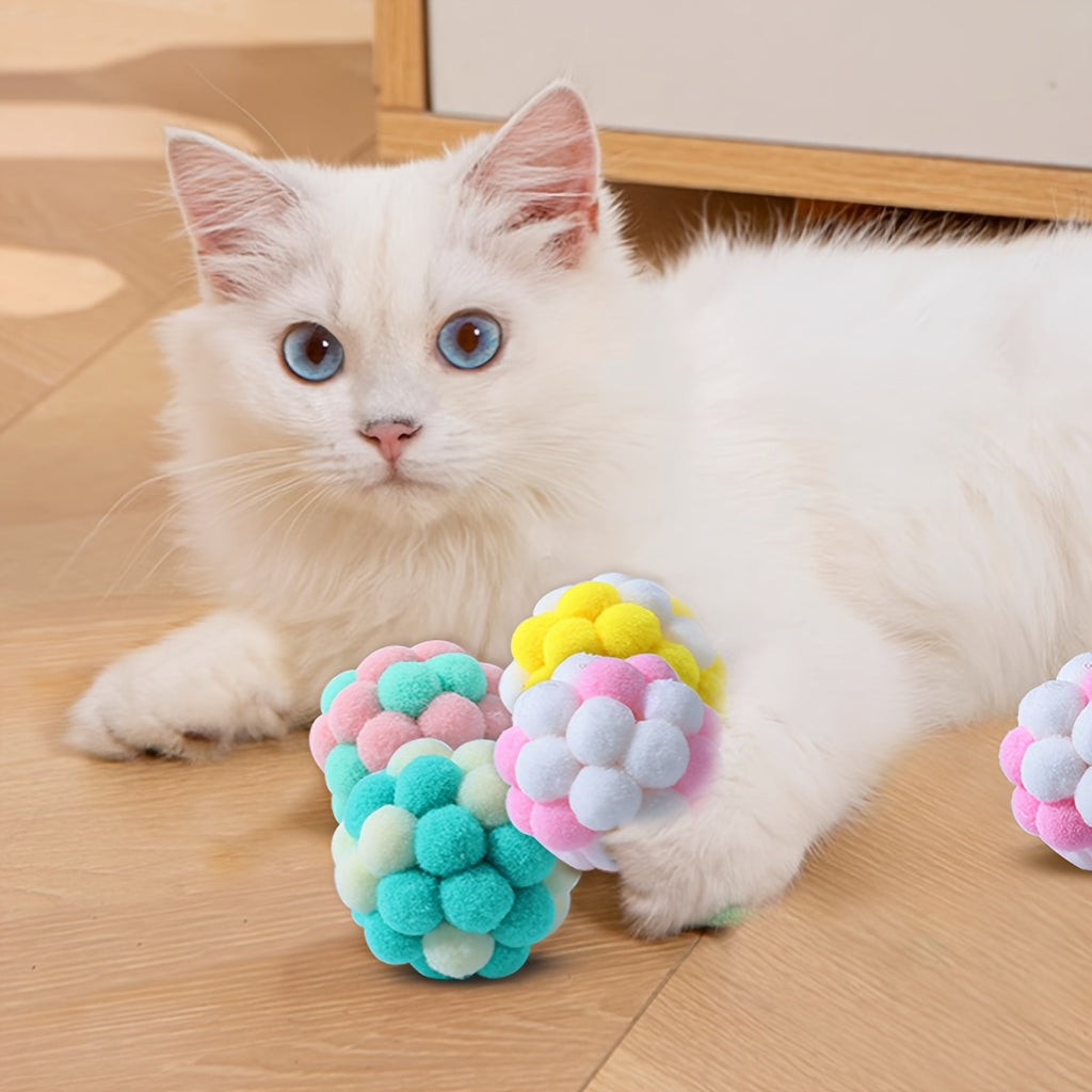 EURO VIBE Cat Pom Pom Ball Toys – Soft Interactive Play Balls UK