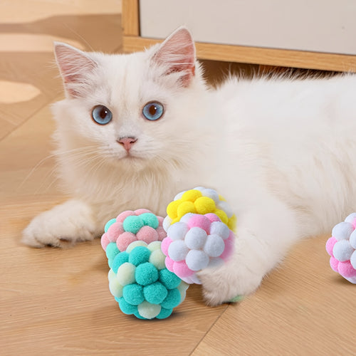EURO VIBE Cat Pom Pom Ball Toys – Soft Interactive Play Balls UK