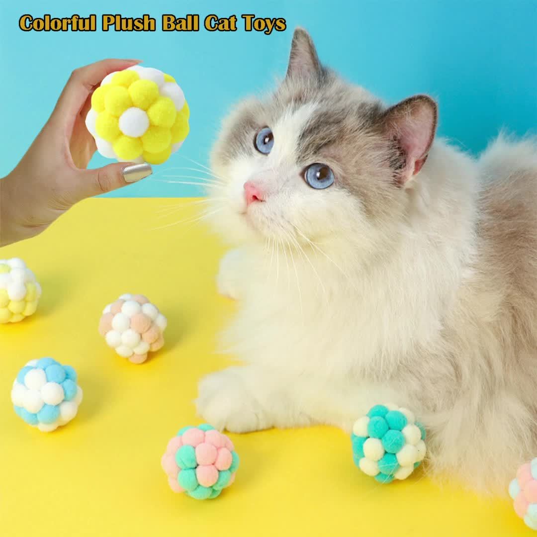 EURO VIBE Cat Pom Pom Ball Toys – Soft Interactive Play Balls UK
