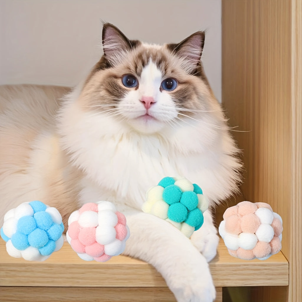 EURO VIBE Cat Pom Pom Ball Toys – Soft Interactive Play Balls UK