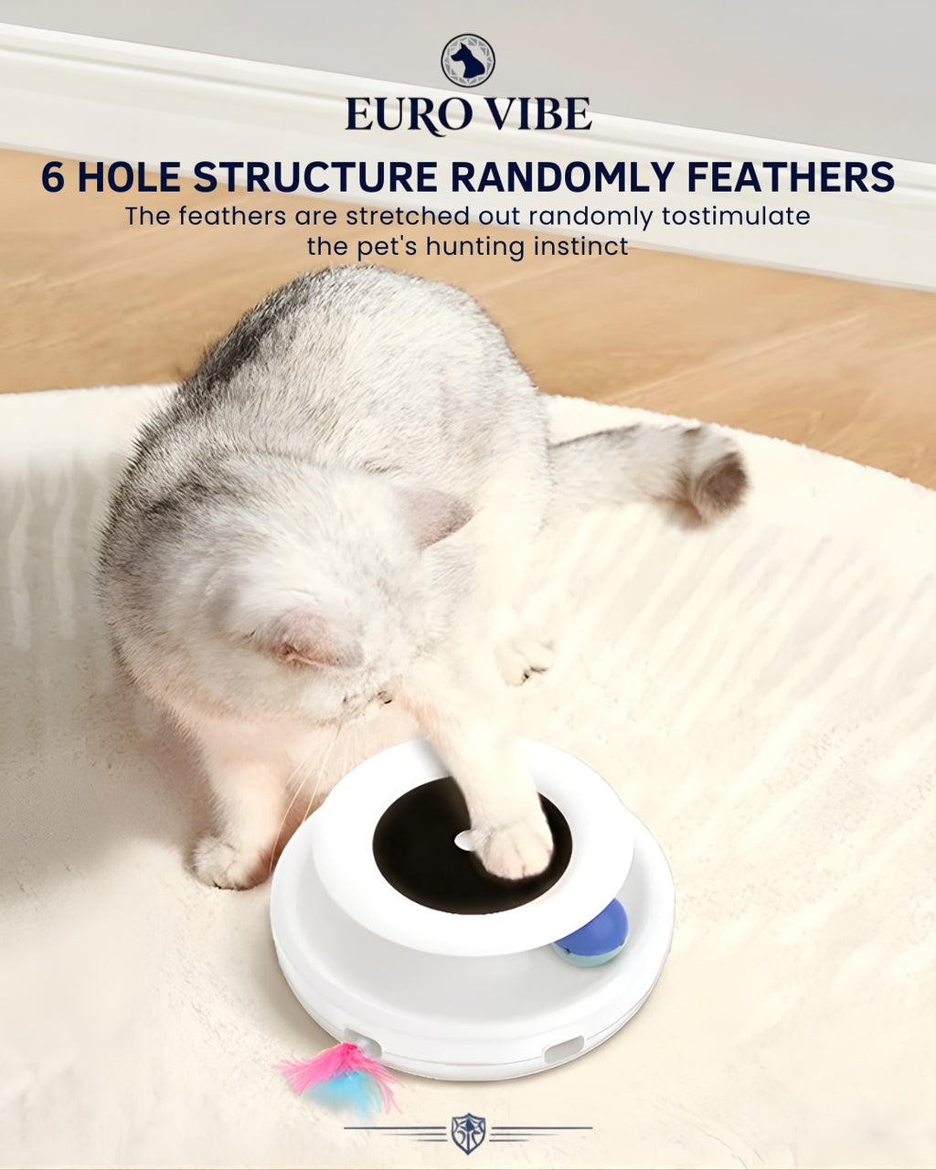 EURO VIBE Interactive LED Cat Toy with Feather & Rolling Ball