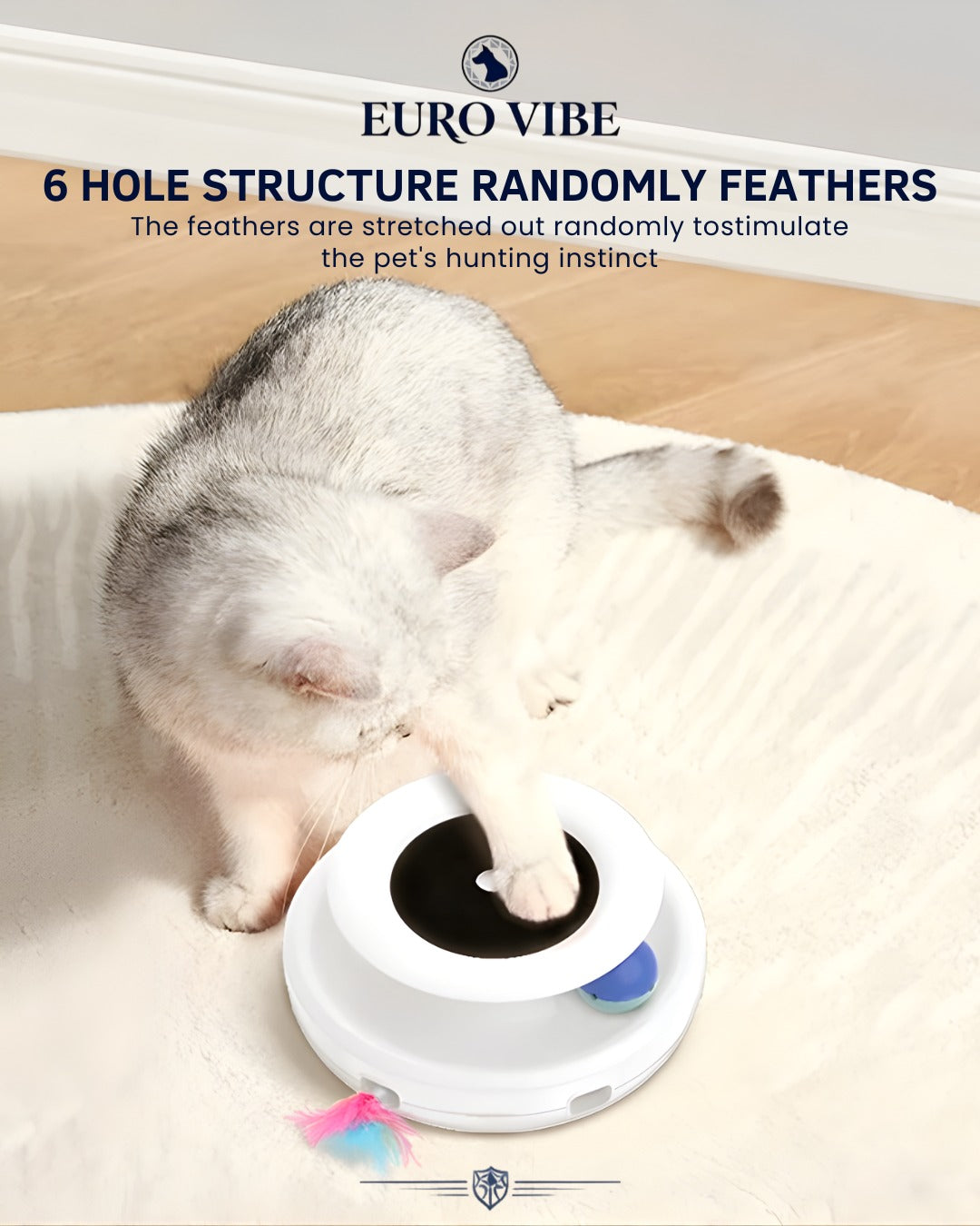 EURO VIBE Interactive LED Cat Toy with Feather & Rolling Ball