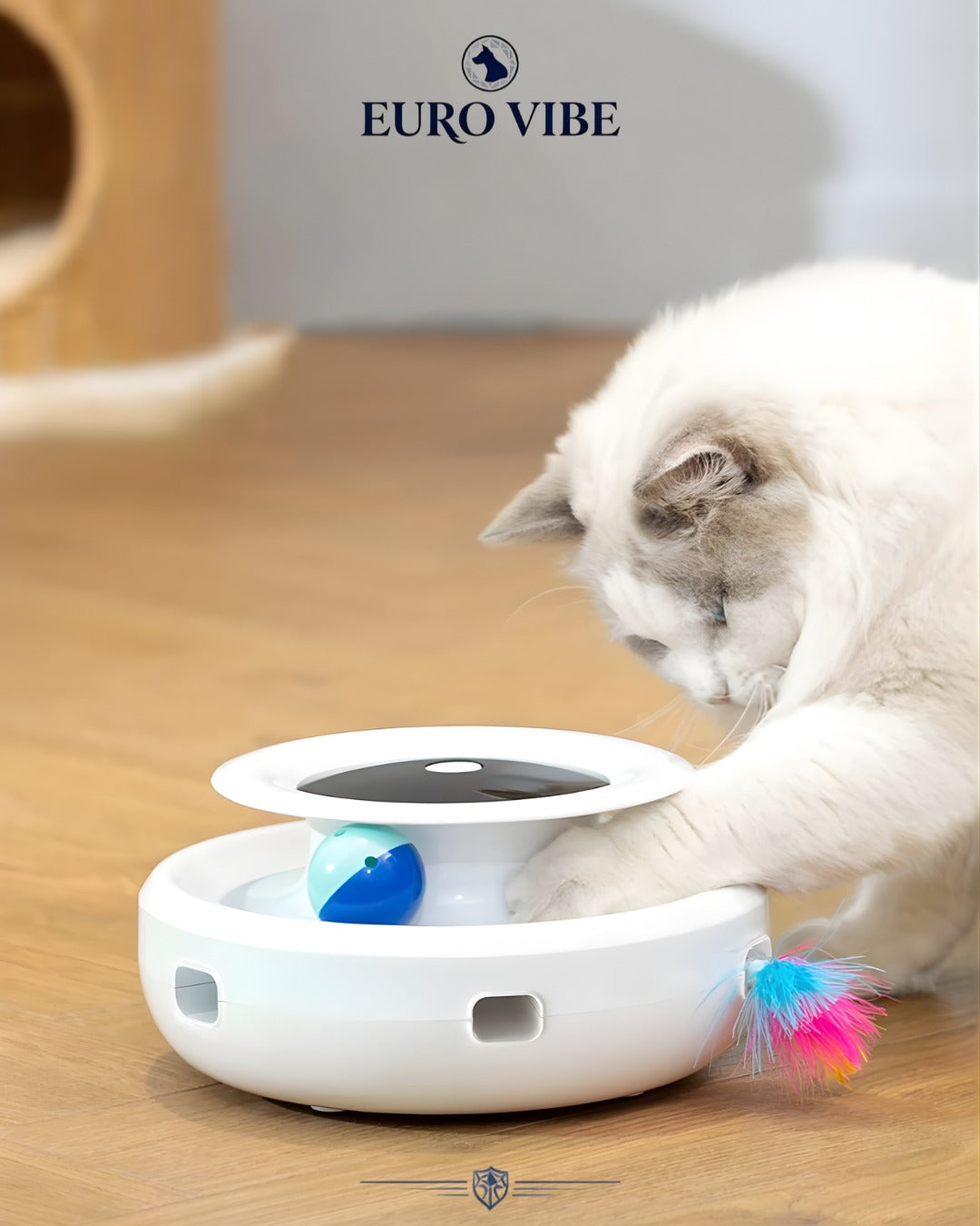 EURO VIBE Interactive LED Cat Toy with Feather & Rolling Ball