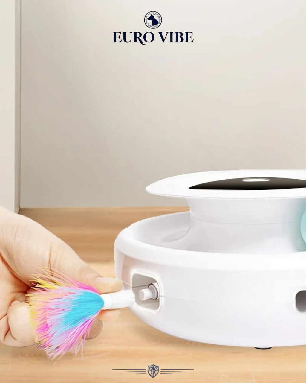 EURO VIBE Interactive LED Cat Toy with Feather & Rolling Ball