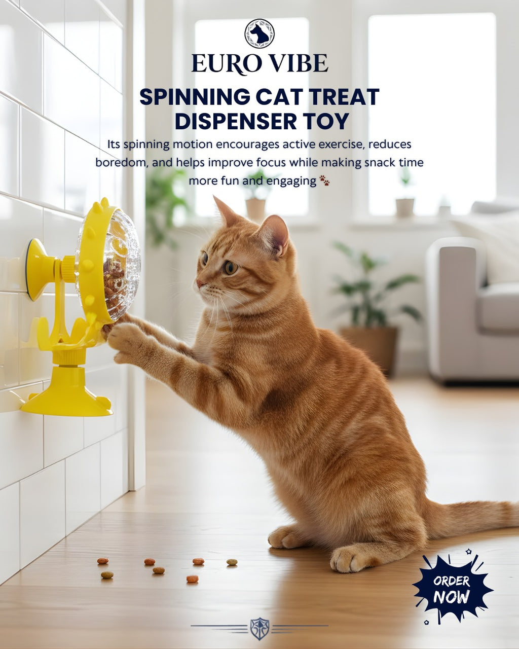 EURO VIBE Spinning Cat Treat Dispenser Toy | Interactive Feeder