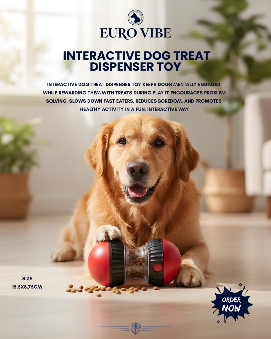EURO VIBE Interactive Dog Treat Dispenser Toy – Slow Feeder Ball