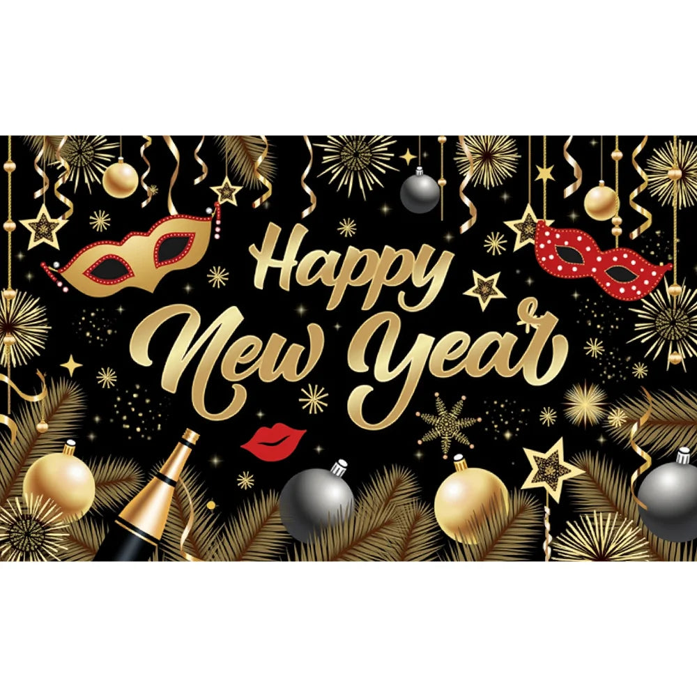 New Year 2026 Backdrop – Gold Party Banner for Photos | EURO VIBE