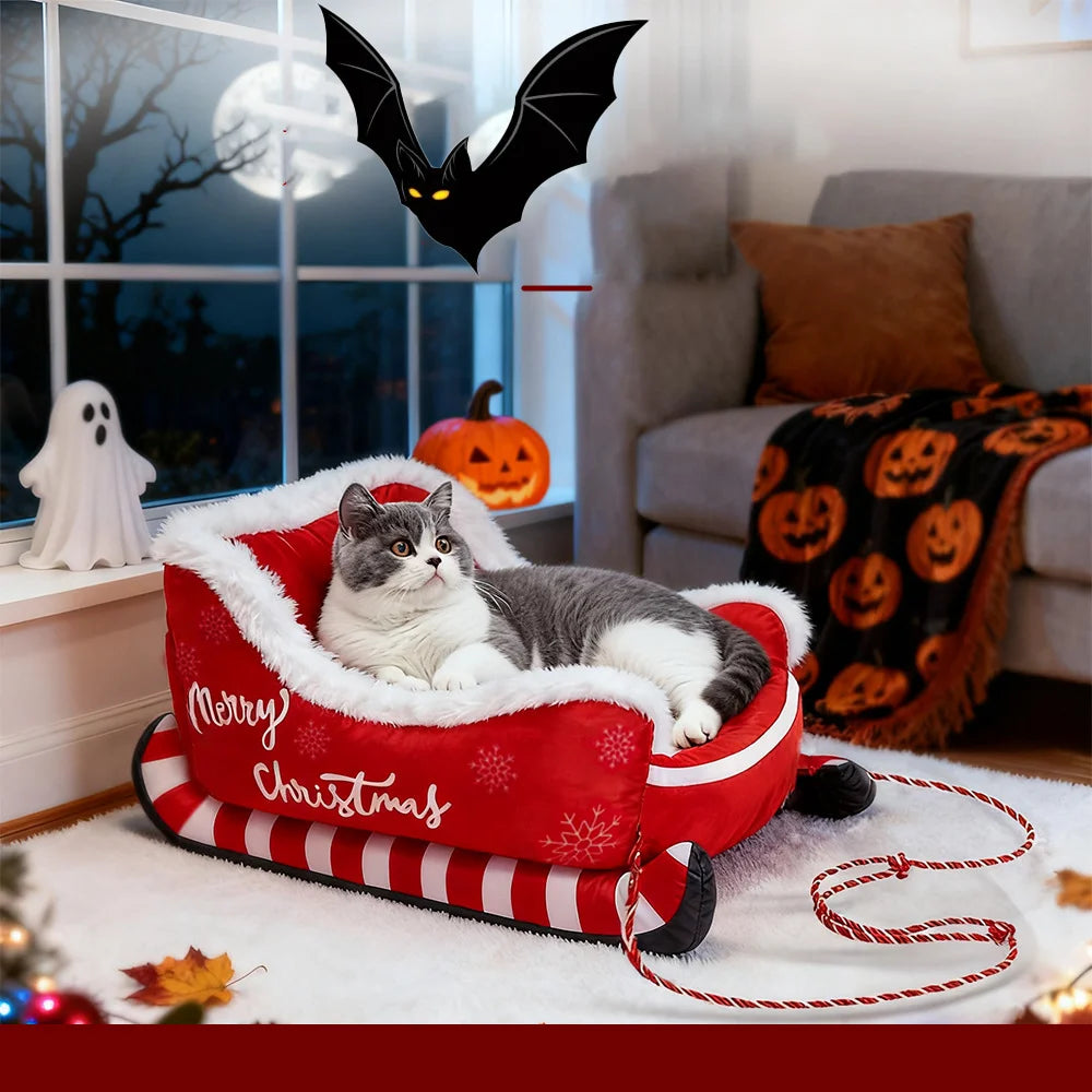 Luxury Christmas Cat Bed – Soft Festive Kitten Sleigh for Cats & Pets UK