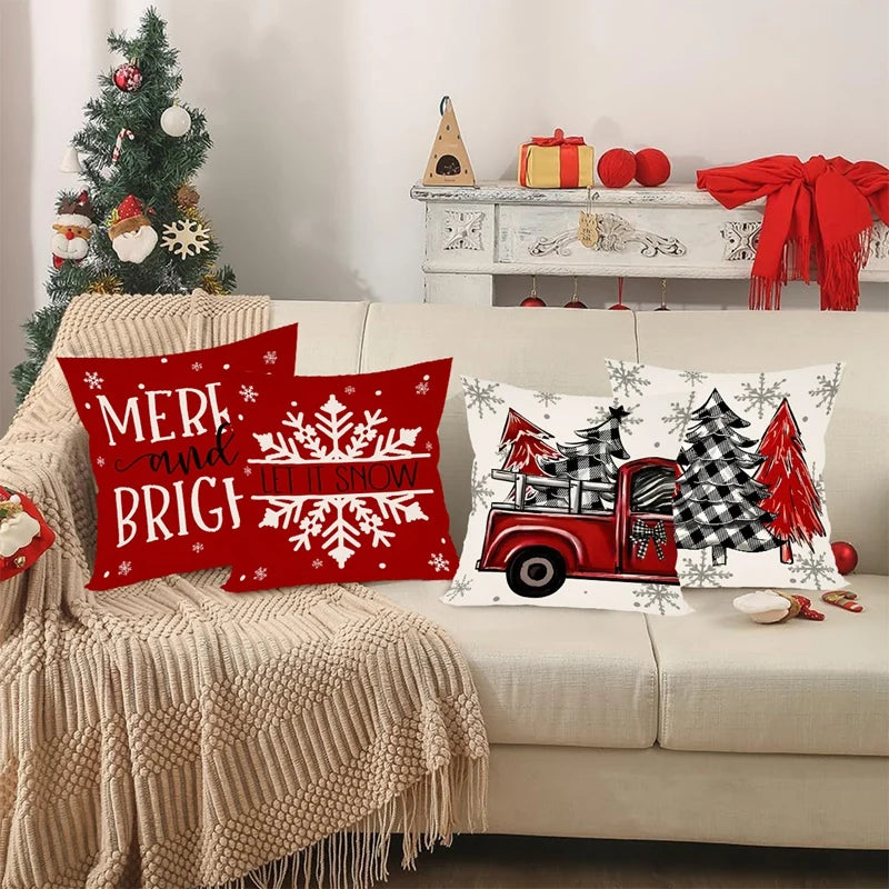 EURO VIBE Christmas Cushion Covers Set of 4 | Festive Decorative Pillows