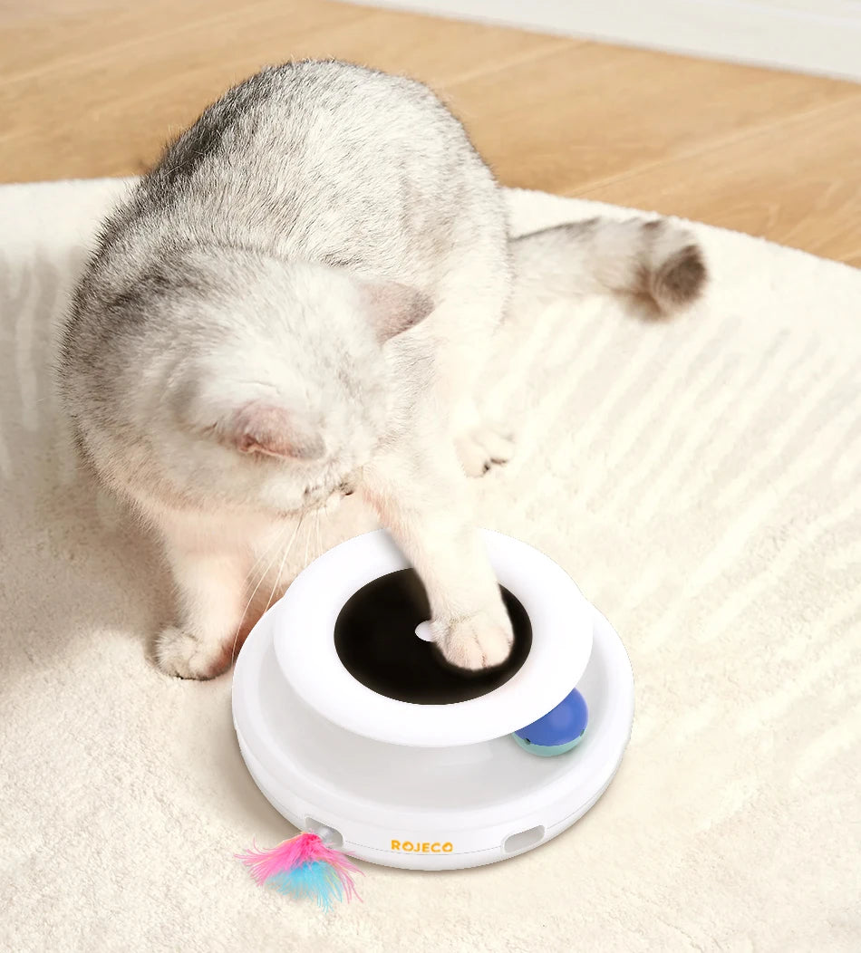 EURO VIBE Interactive LED Cat Toy with Feather & Rolling Ball
