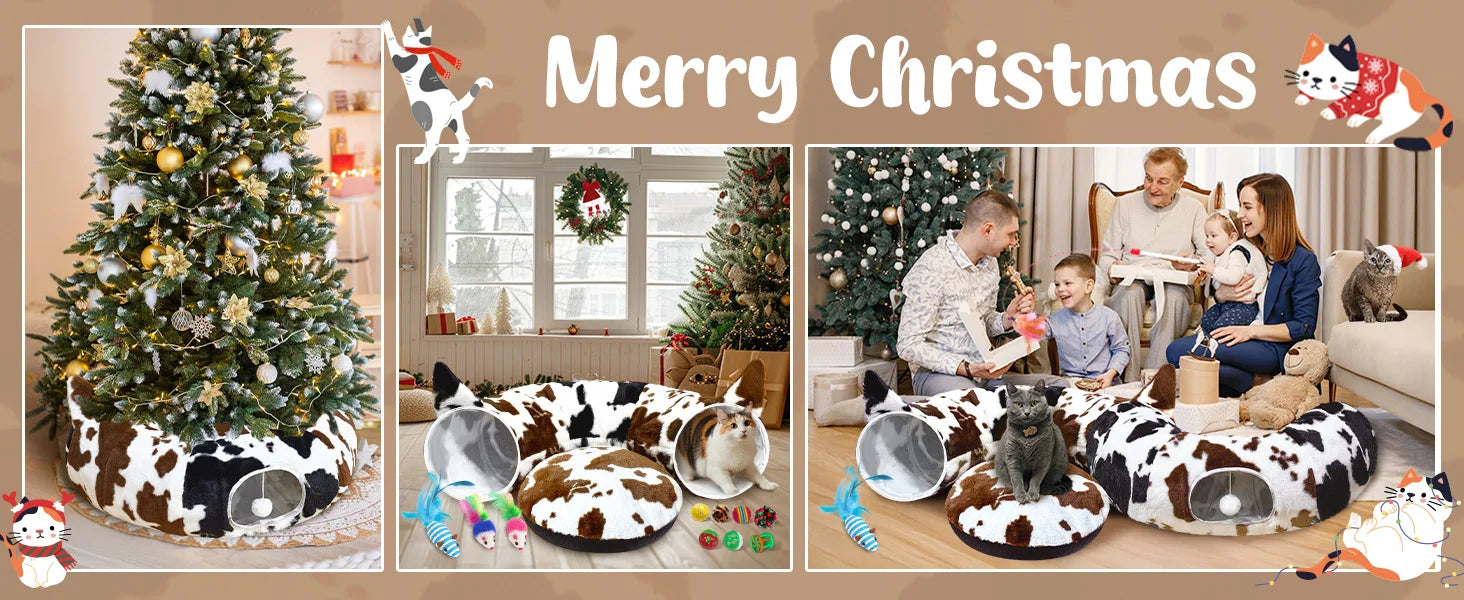 Christmas Cat Bed with Toys | Cozy Winter Pet House for Cats