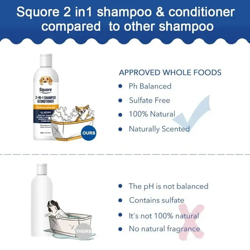 EURO VIBE Squore 2-in-1 Dog Shampoo & Conditioner – Natural, Tear-Free Care