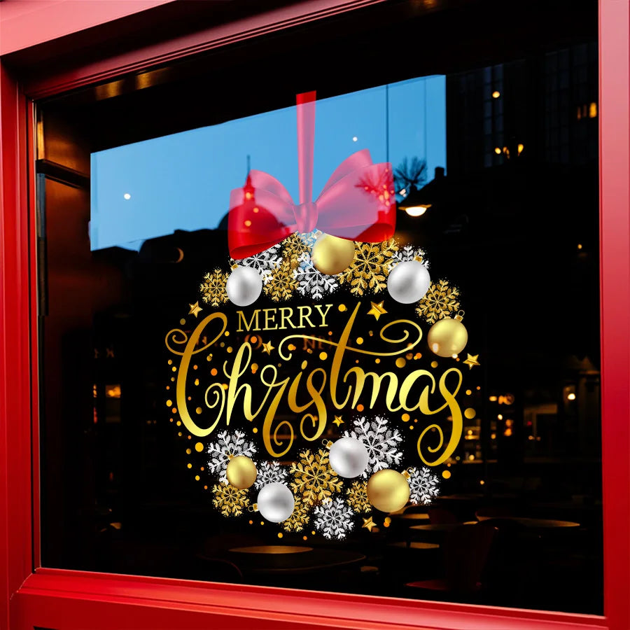 EURO VIBE Merry Christmas Window Wreath Sticker – Festive Door Décor
