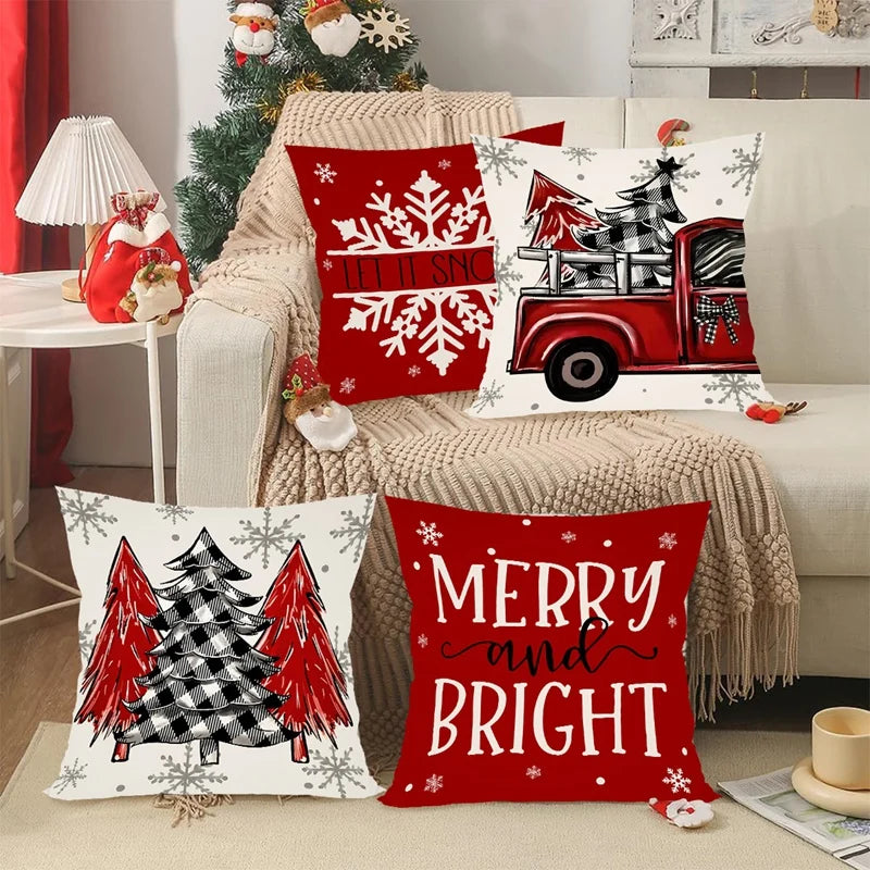 EURO VIBE Christmas Cushion Covers Set of 4 | Festive Decorative Pillows
