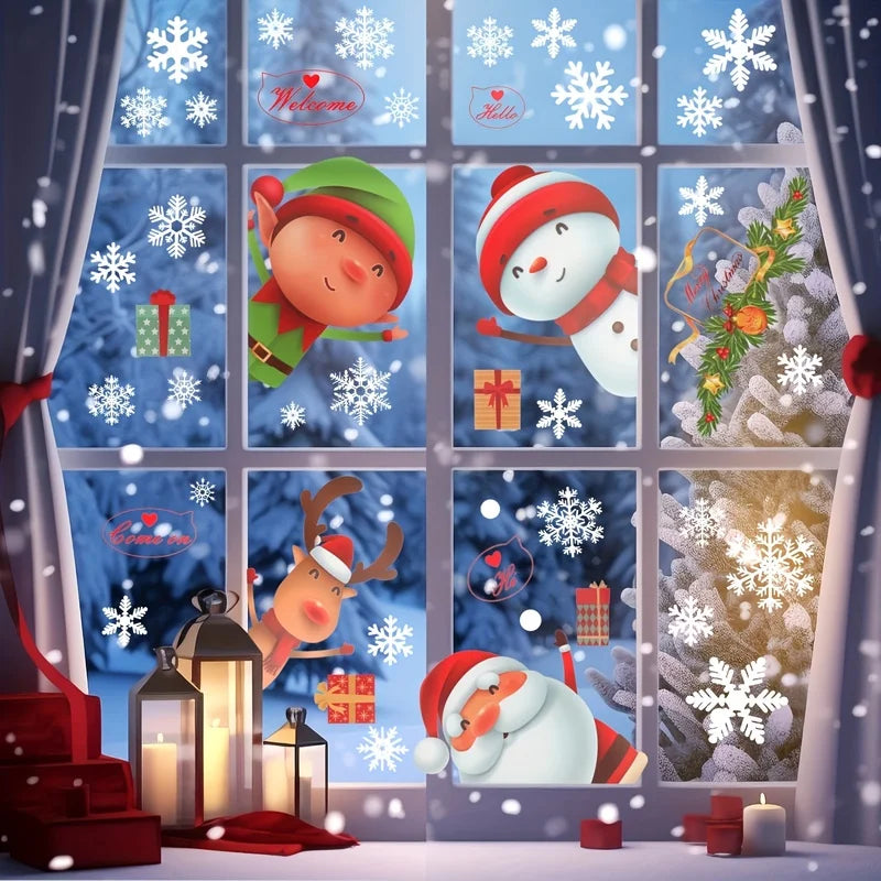 EURO VIBE Christmas Window Stickers – Santa Reindeer Snowman Decals