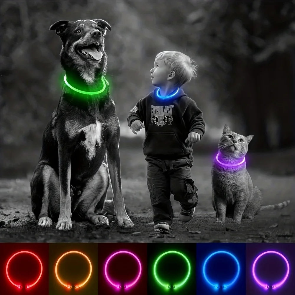 LED Glow Safety Dog Collar – Rechargeable Light Up Pet Neck Ring UK