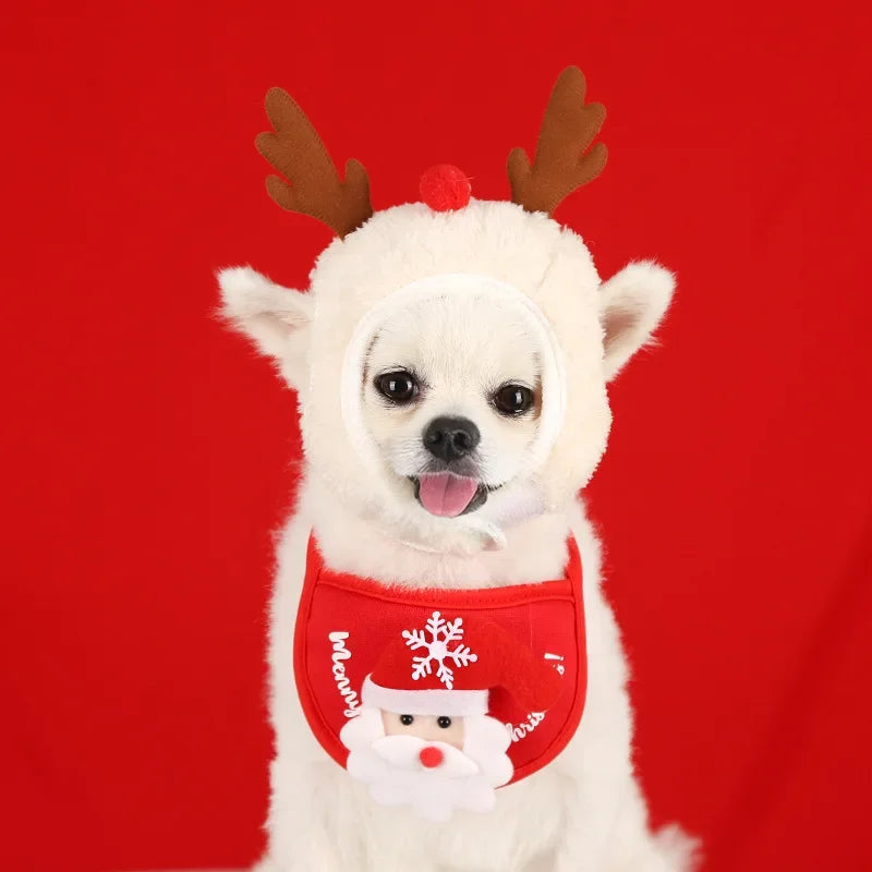 Cute Christmas Pet Costume Set | Festive Dog Hats & Bibs for Holiday Fun