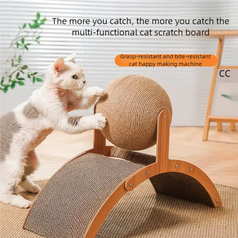 Wooden Cat Scratching Board with Sisal Ball | EURO VIBE