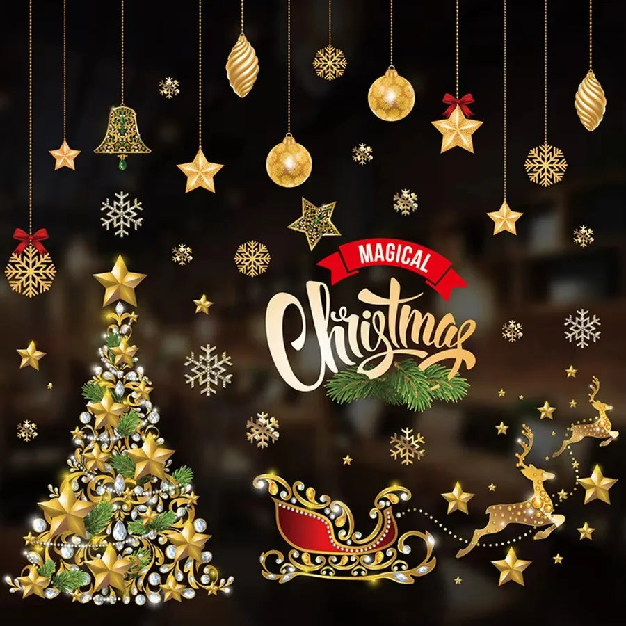 EURO VIBE Christmas Window Stickers – Santa Reindeer Snowman Decals