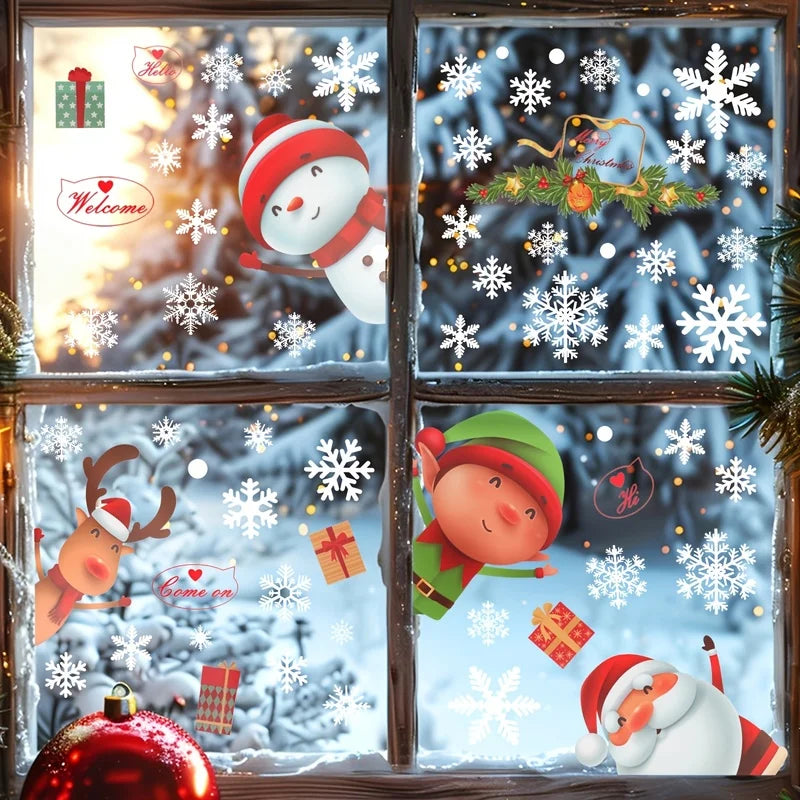 EURO VIBE Christmas Window Stickers – Santa Reindeer Snowman Decals