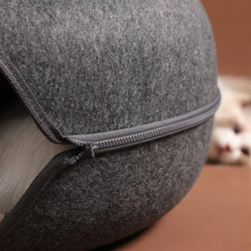 “Premium Grey Felt Donut Cat Bed & Cave – Enclosed Cat Sleep Pod