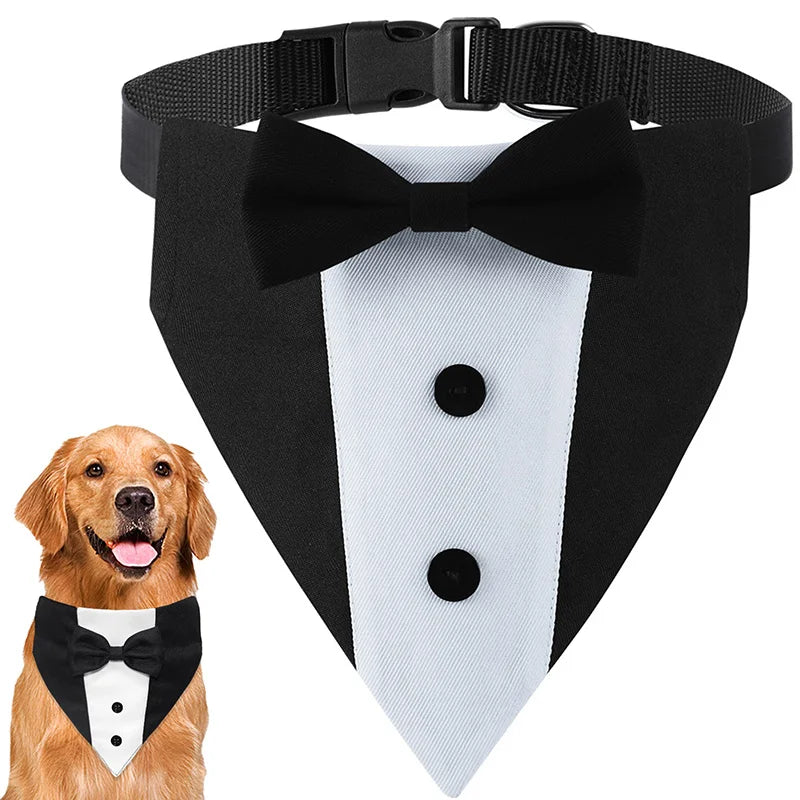 EURO VIBE Dog Tuxedo Bandana with Bow Tie – Adjustable Formal Collar