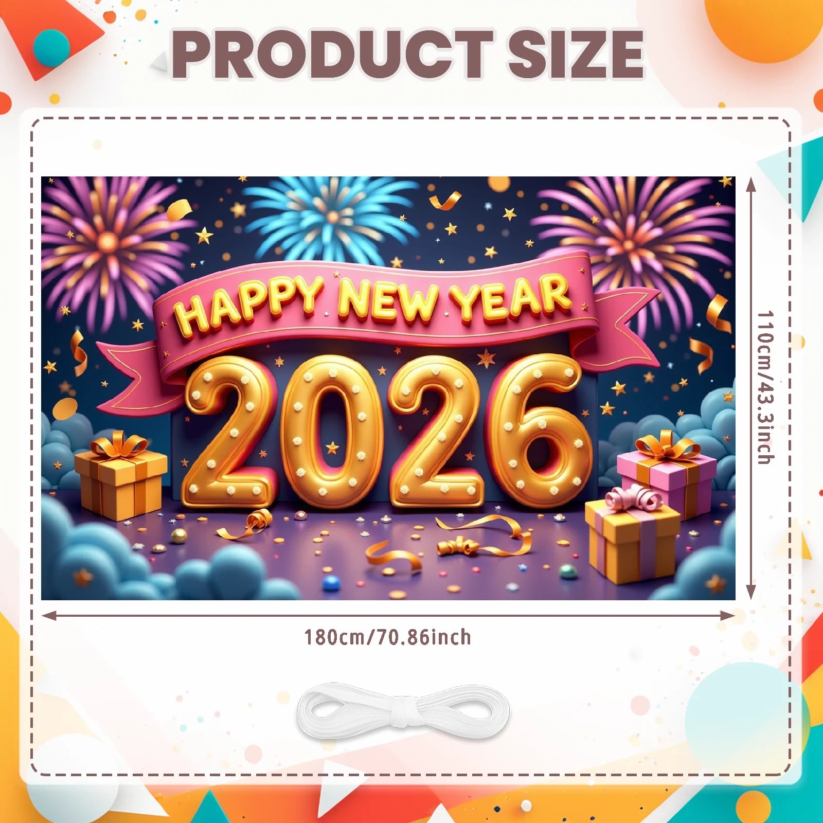 New Year 2026 Backdrop – Gold Party Banner for Photos | EURO VIBE