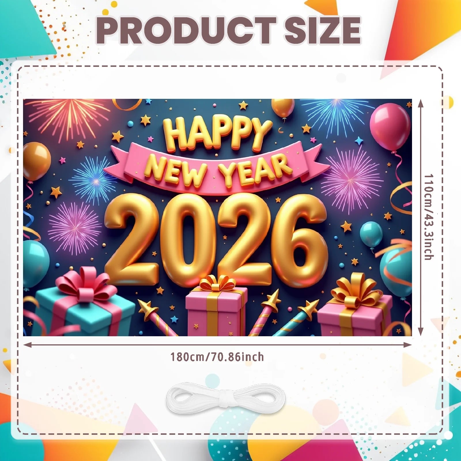 New Year 2026 Backdrop – Gold Party Banner for Photos | EURO VIBE