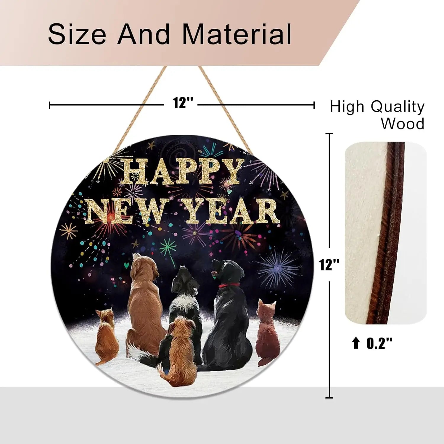 Happy New Year Dog Cat Wooden Door Sign – Festive Decor | EURO VIBE