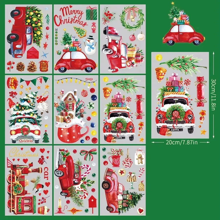 EURO VIBE Christmas Window Stickers – Santa Reindeer Snowman Decals