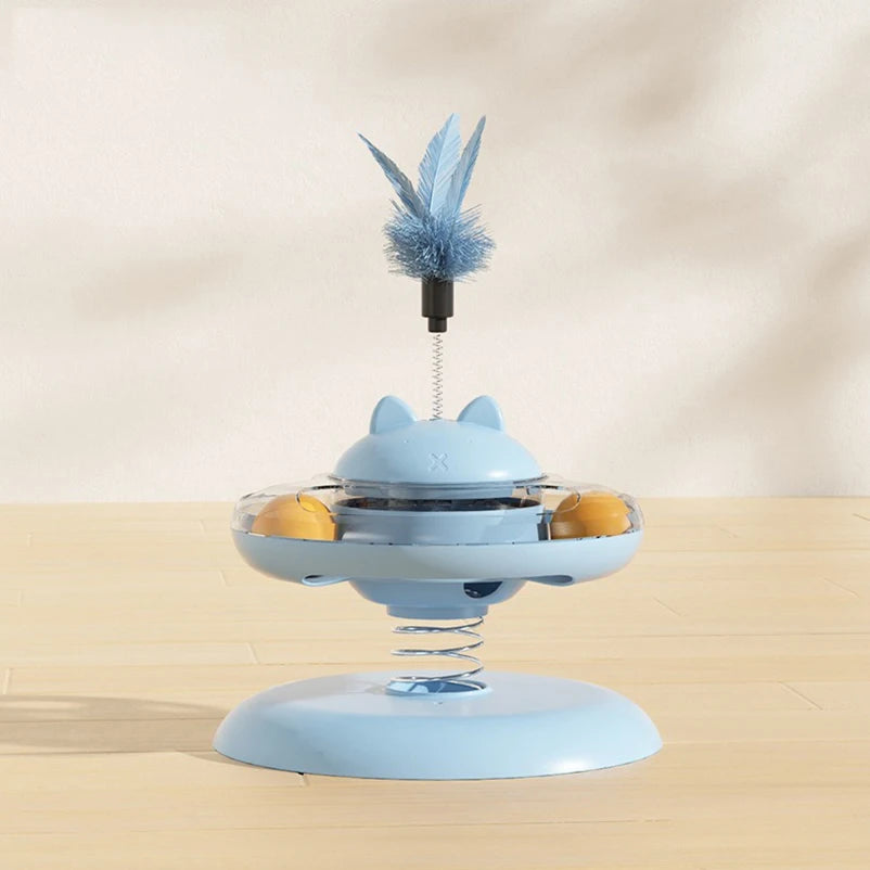 Interactive Cat Toy Spring Feather Teaser Food Dispenser UK