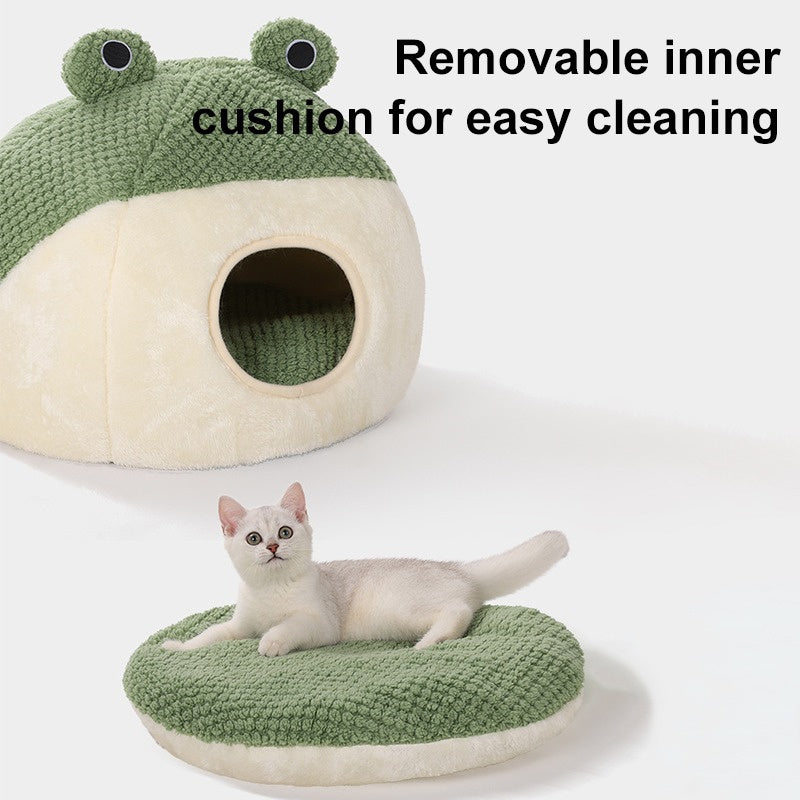 “Frog Shaped Pet Bed – Soft Winter Cat & Dog Cozy Nest”