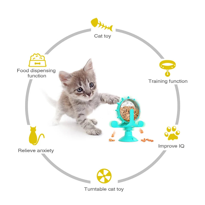 EURO VIBE Spinning Cat Treat Dispenser Toy | Interactive Feeder