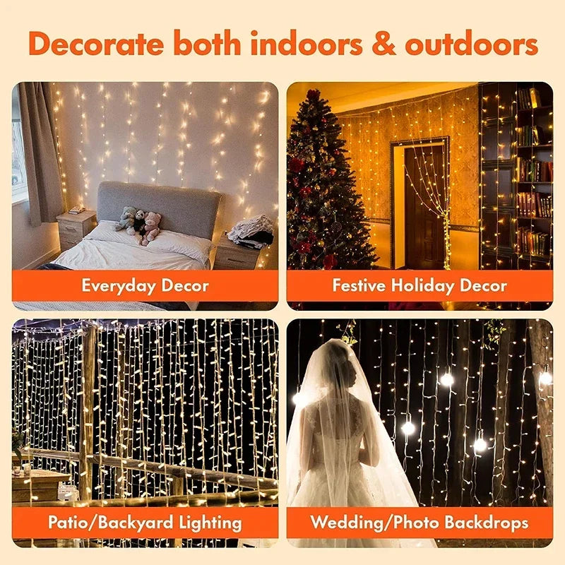 EURO VIBE 3M 300 LED Curtain Fairy Lights – Warm White Indoor Outdoor Décor