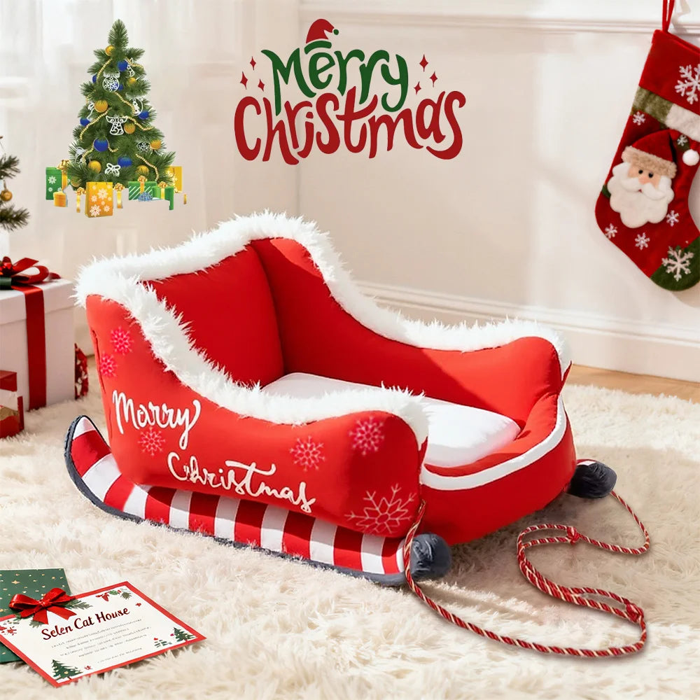 Luxury Christmas Cat Bed – Soft Festive Kitten Sleigh for Cats & Pets UK