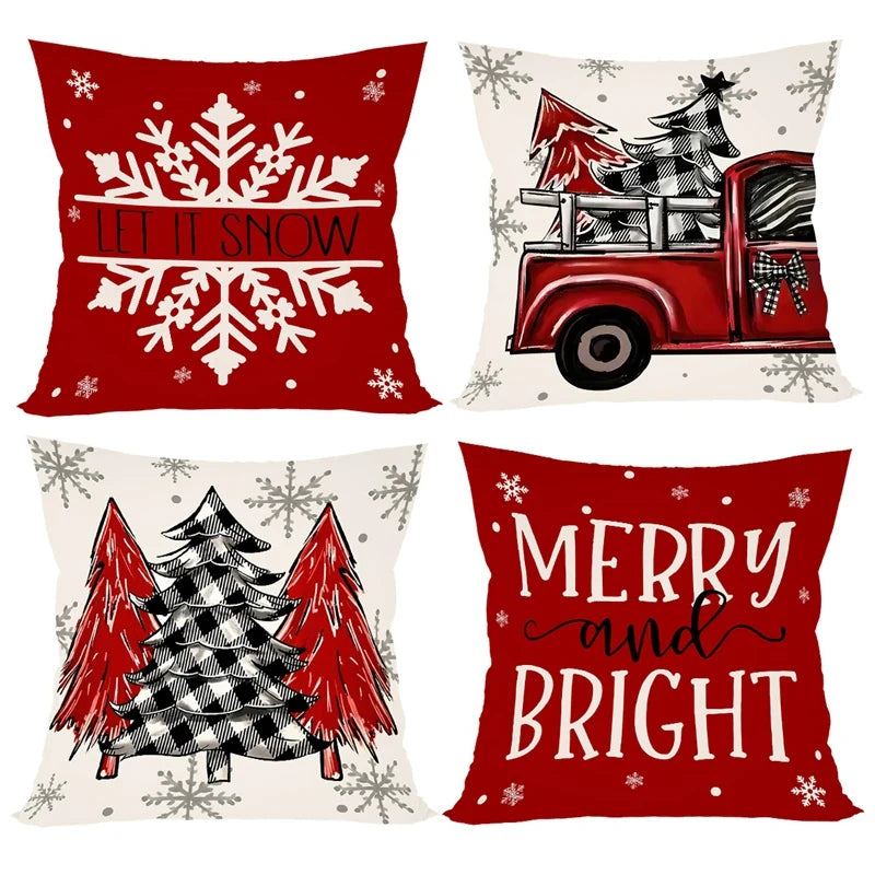 EURO VIBE Christmas Cushion Covers Set of 4 | Festive Decorative Pillows