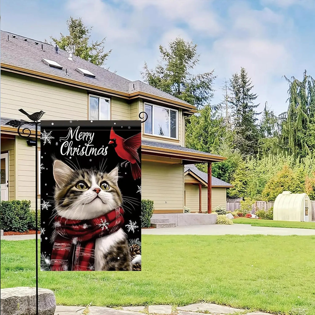 Merry Christmas Cat Garden Flag 12x18 Outdoor Banner – EURO VIBE