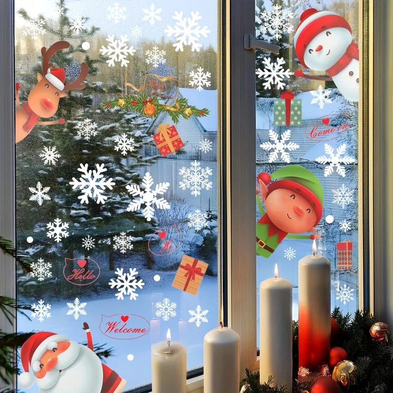 EURO VIBE Christmas Window Stickers – Santa Reindeer Snowman Decals