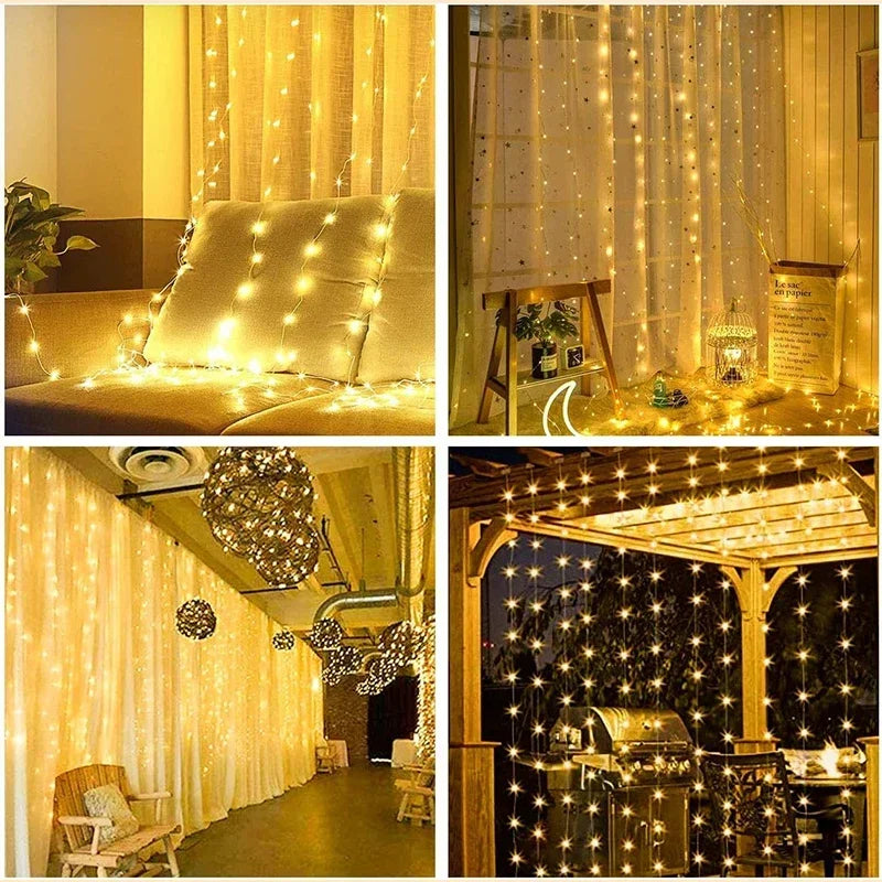 EURO VIBE 3M 300 LED Curtain Fairy Lights – Warm White Indoor Outdoor Décor