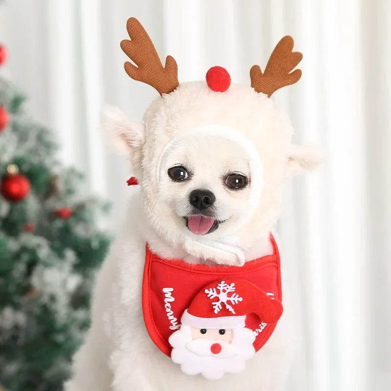 Cute Christmas Pet Costume Set | Festive Dog Hats & Bibs for Holiday Fun
