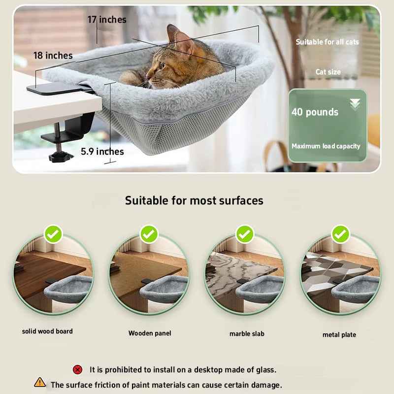 EURO VIBE Desk Mounted Cat Hammock | Space Saving Pet Bed