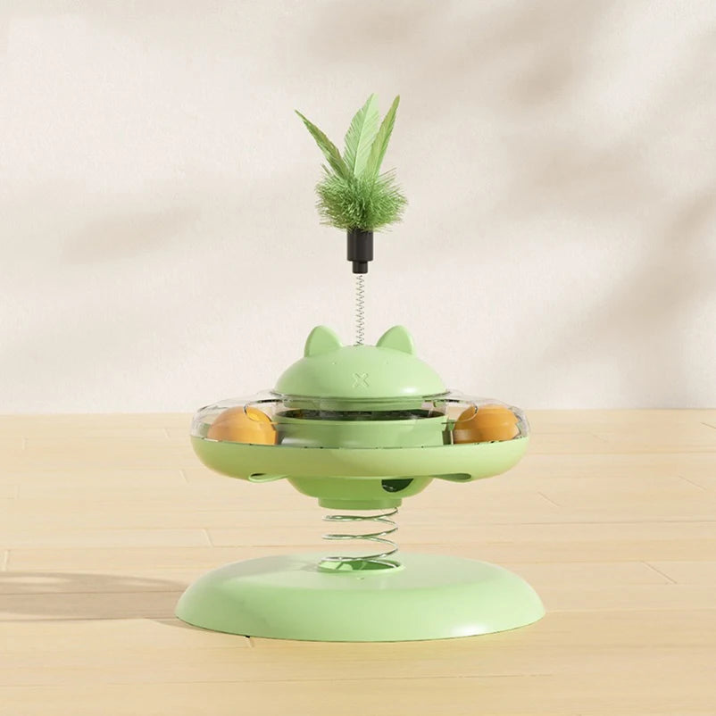 Interactive Cat Toy Spring Feather Teaser Food Dispenser UK