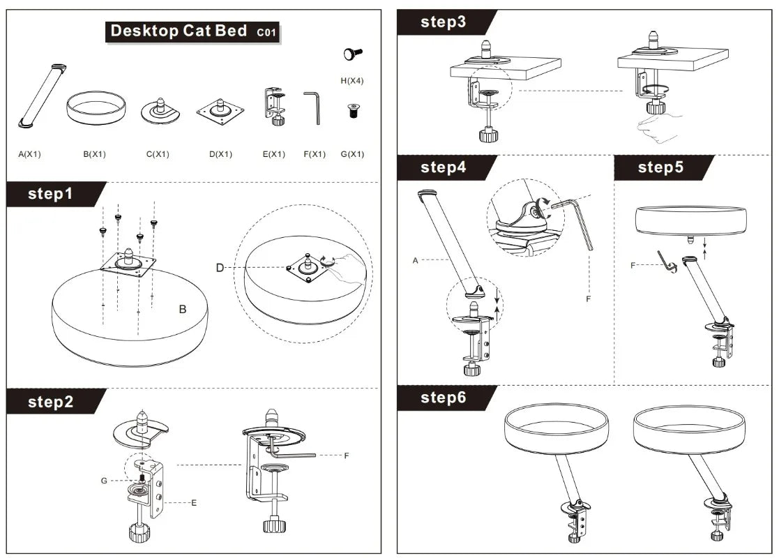 EURO VIBE Adjustable Cat Desk Perch Bed | Comfortable Rest Spot