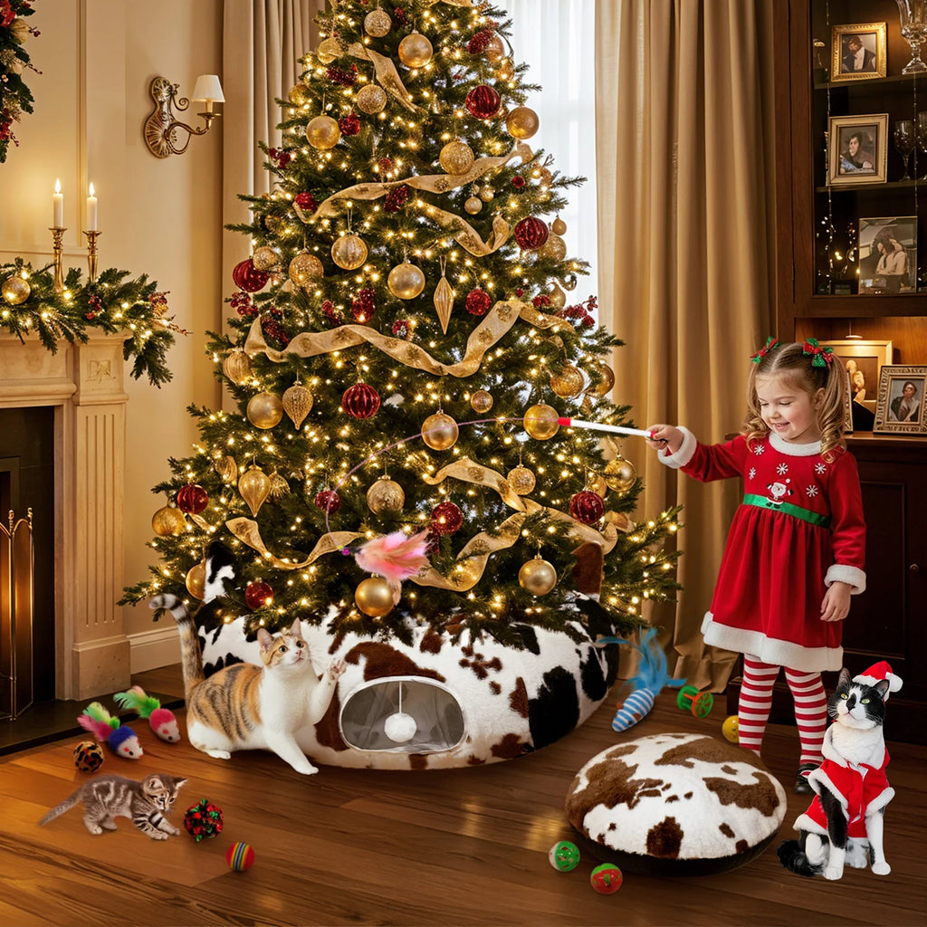 Christmas Cat Bed with Toys | Cozy Winter Pet House for Cats
