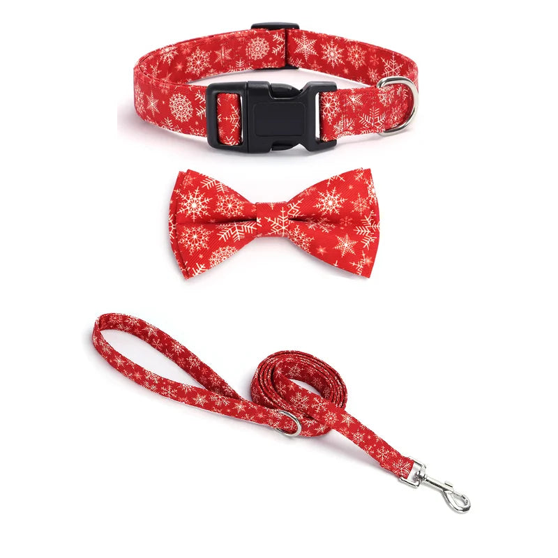 Christmas Dog Collar, Bow Tie & Leash Set – Festive Pet Accessories