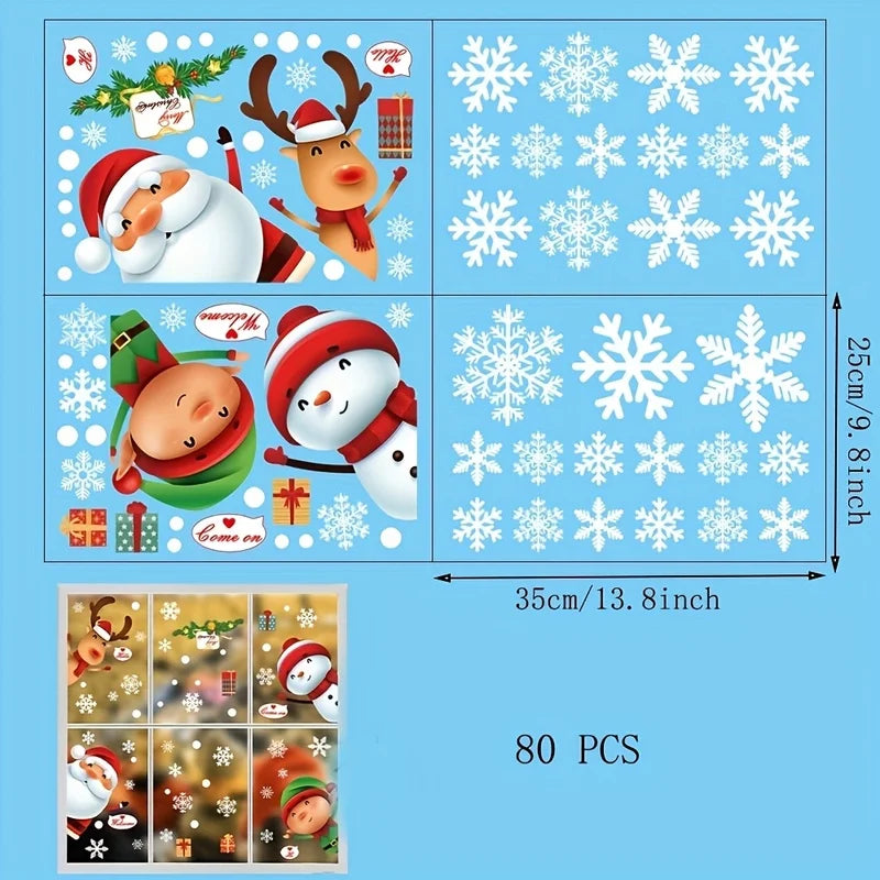 EURO VIBE Christmas Window Stickers – Santa Reindeer Snowman Decals
