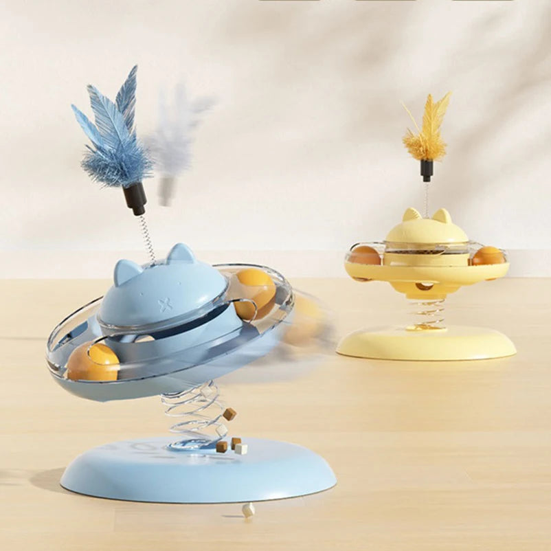 Interactive Cat Toy Spring Feather Teaser Food Dispenser UK